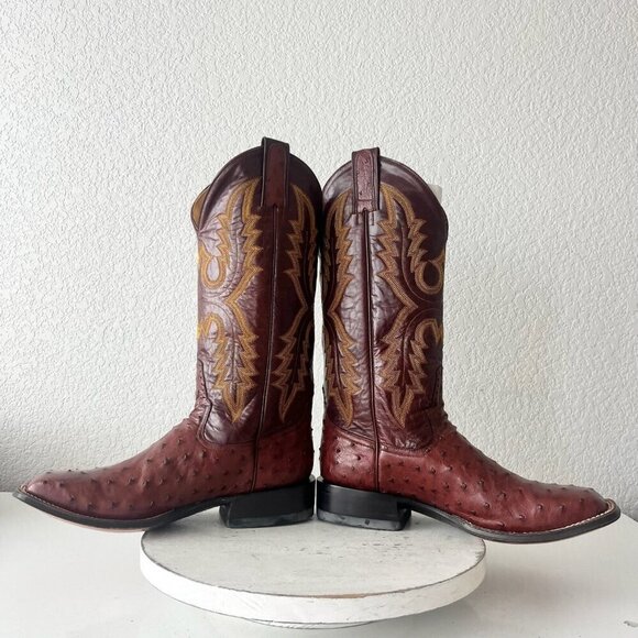 Rod Patrick Mens Cowboy Boots 9EE Brown Full Quill Ostrich Western Square Toe - Picture 7 of 12